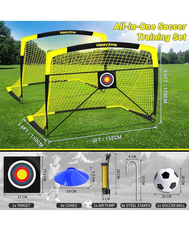 Happy Jump 7x5 Ft and 5x3.6 Ft Portable Soccer Goal for Youth Players Ages 6-14, Large-Frame Design Built for Long-Term Development, Easy Setup
