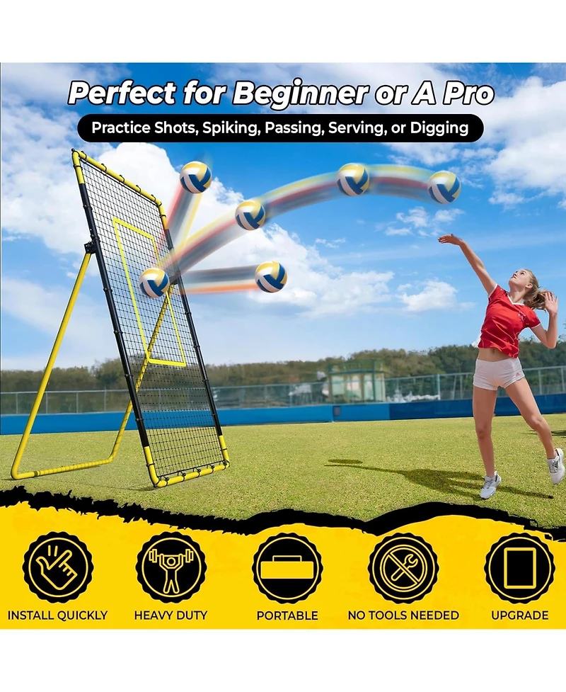 Happy Jump 7x4 Ft Portable Volleyball Rebounder Net, 5 Adjustable Angles Bounce Back Trainer, Heavy-Duty Steel Frame and 45-Ply Net