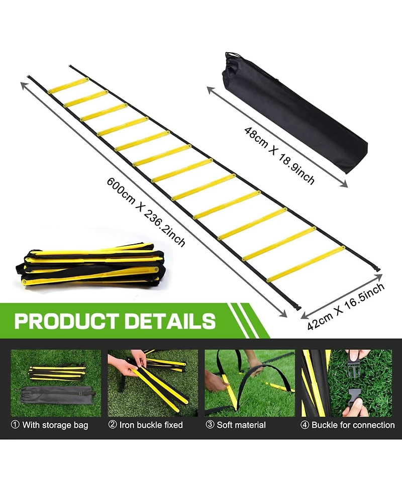 Happy Jump 3'x2.2' Soccer Goal with Agility Ladder 12 Rung 20 Ft for Kids Practice