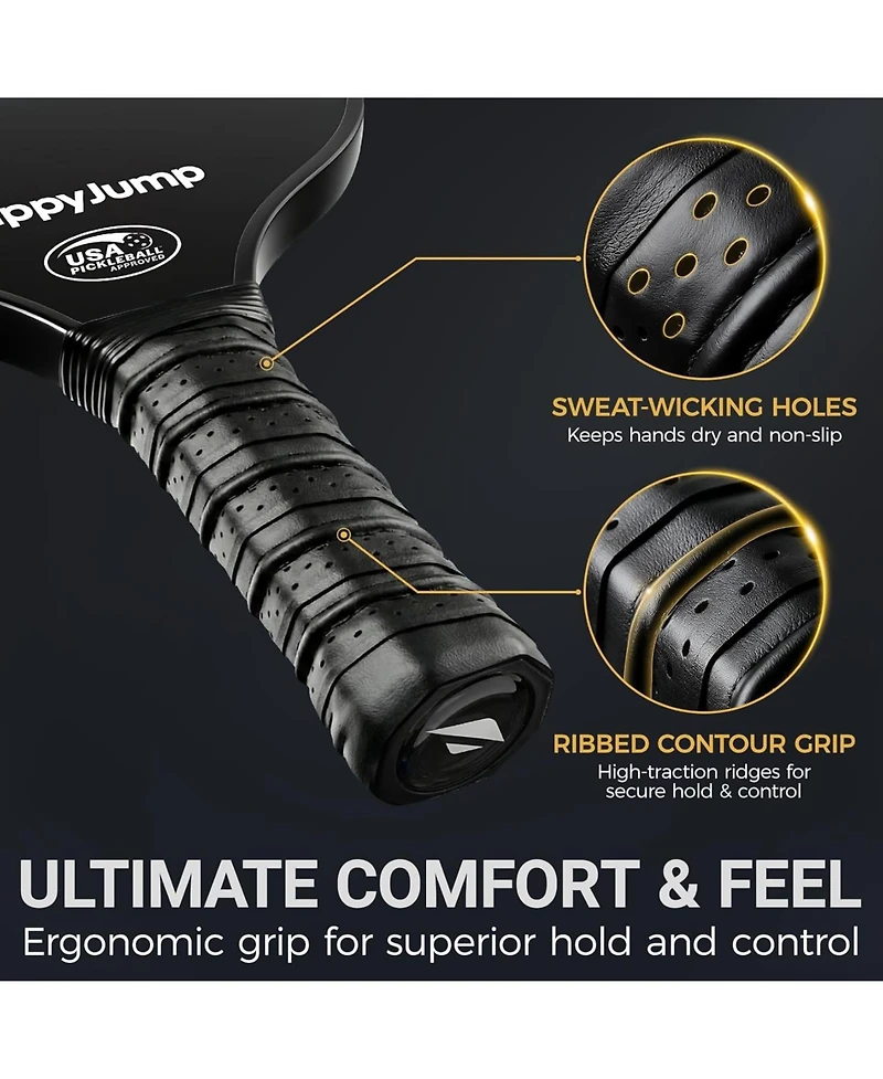 Happy Jump Pickleball Paddle Set - Usapa Approved Fiberglass Rackets with 4 Balls and Bag - Great Gift for Family, Friends and Pickleball Lovers