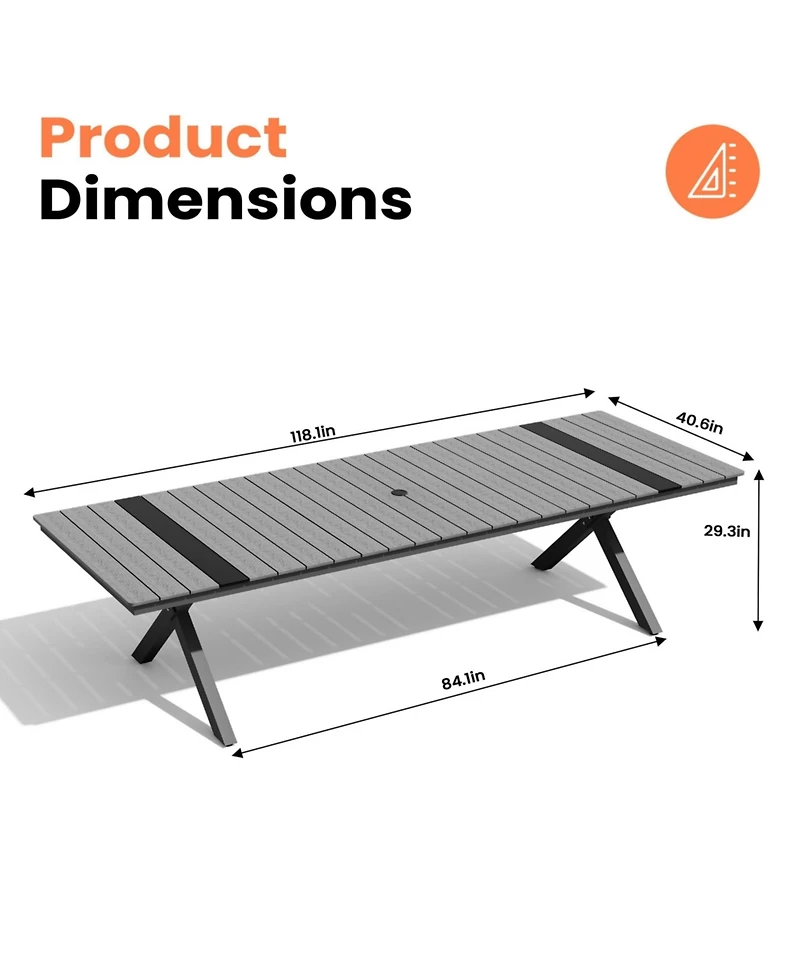 Pellebant 118'' All-Weather Aluminum X-shaped Outdoor Patio Dining Table