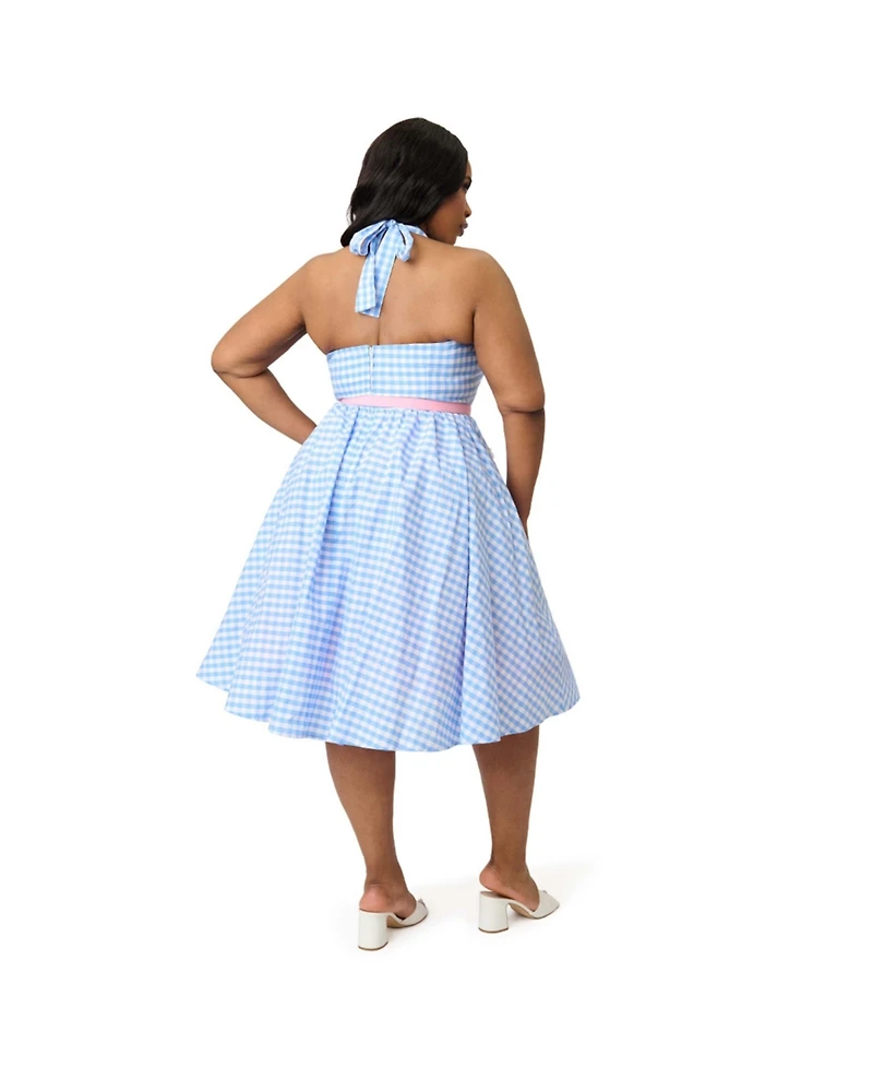 Unique Vintage Plus Belted Scallop Front Halter Swing Dress