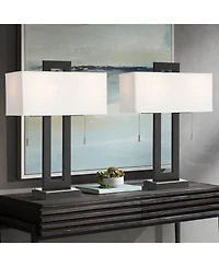 360 Lighting Neil 26" Rectangular Rustic Modern Table Lamps with Usb Port And Pull Chain, Set of 2