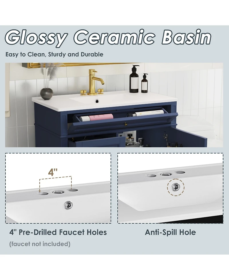 Casainc 36" Bathroom Vanity with Top Sink, Single Sink Bathroom Storage Cabinet with 2 Drawers and Tip-Out Drawer