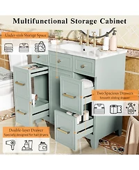 Casainc 36" Bathroom Vanity with Ceramic Sink, Green, Solid Wood Frame, Soft Close Doors, Adjustable Shelves