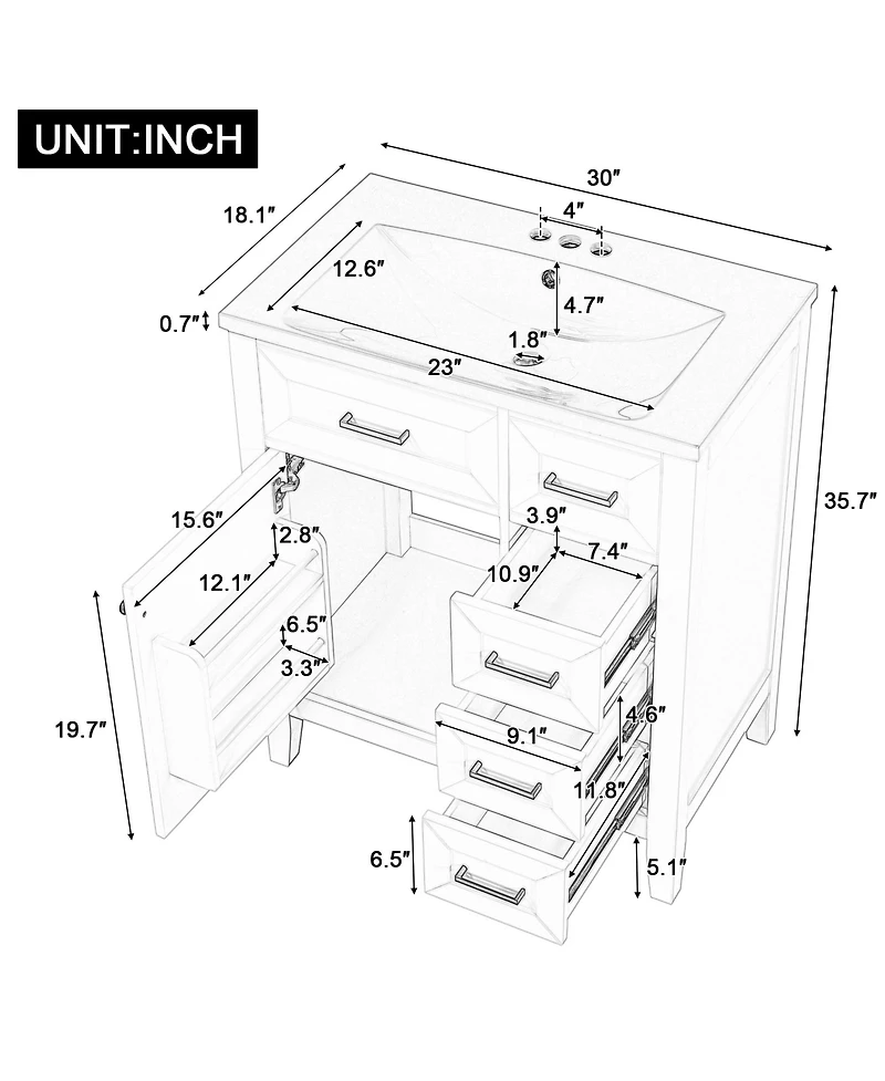 Casainc 30" Bathroom Vanity with Sink Combo, Bathroom Storage Cabinet with Drawers, Solid Frame and Mdf Board