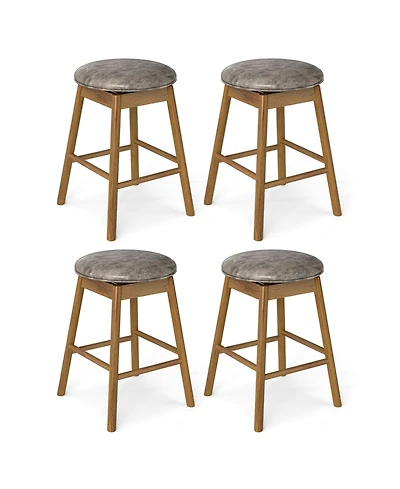 Gymax 25'' Swivel Counter Height Barstools Set of 4 w/Solid Wood Legs and Footrests