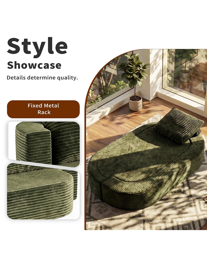 Rainsken 78.7" Floor Sofa Bed, Convertible Curved Couch Sleeper with Plush Corduroy Foam-Filled Cushions, Futon Loveseat for Living Room