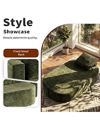 Rainsken 78.7" Floor Sofa Bed, Convertible Curved Couch Sleeper with Plush Corduroy Foam-Filled Cushions, Futon Loveseat for Living Room