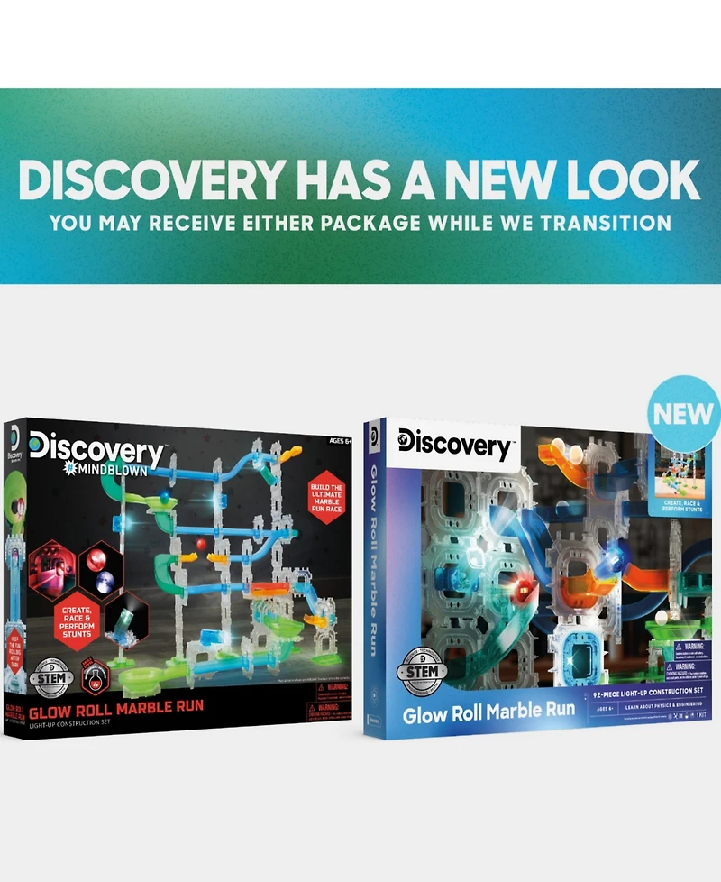 Discovery Kids Mindblown Glow Roll Marble Run Light-Up Construction Set, 92-Pieces