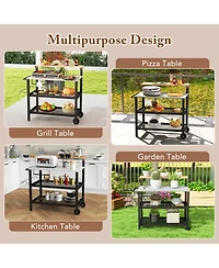 Gouun Rolling 3-Tier Bar Cart with Flip-Up Table, Hooks, and Wheels