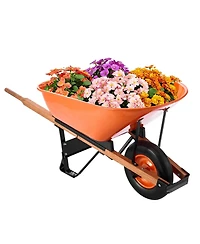 Sugift Wheelbarrow Cart, 6 Cu Ft, 330 lbs Capacity, Metal Handle, for Garden and Yard