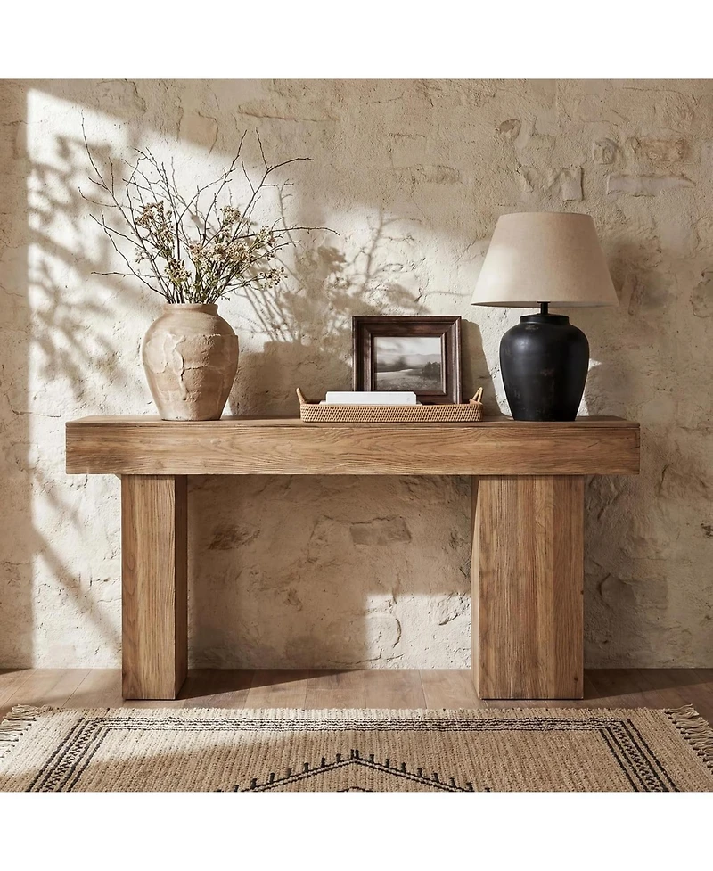 Tribesigns Solid Wood Console Table, 63-Inch Farmhouse Sofa Table Behind Couch with Artistic Legs