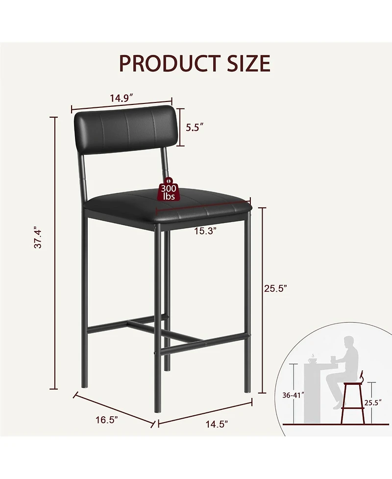 gaomon Set of 4 Steel-Leg Padded High-Back Dining Chairs and Bar Stools