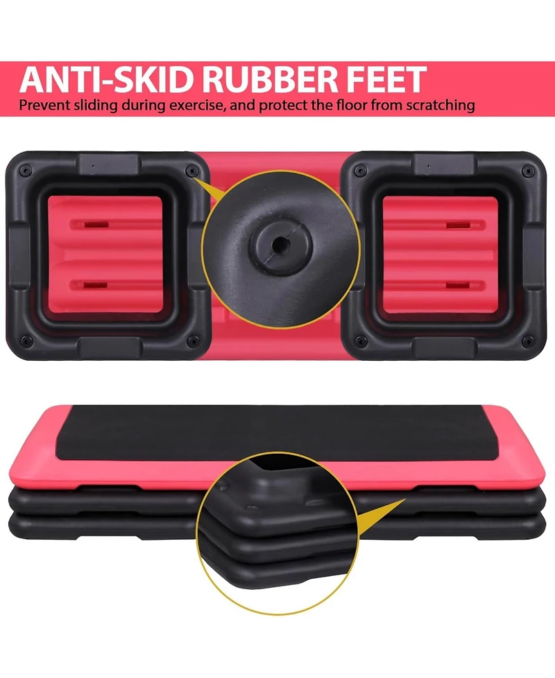 Zeny 43'' Exercise Aerobic Step Platform, Adjustable Fitness Stepper with 4 Stackable Risers, Aerobics Stepper Workout Stepper