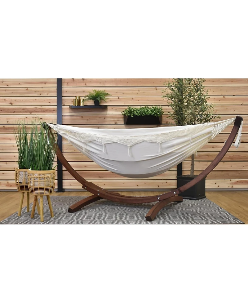 Vivere Double Cotton Hammock, Comfortable Daybed with Wood Frame, 8 Natural