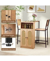 Gymax 3 Pcs Bar Table and Chairs Set w/ 2 Bar Stools and Storage Shelves Backrests