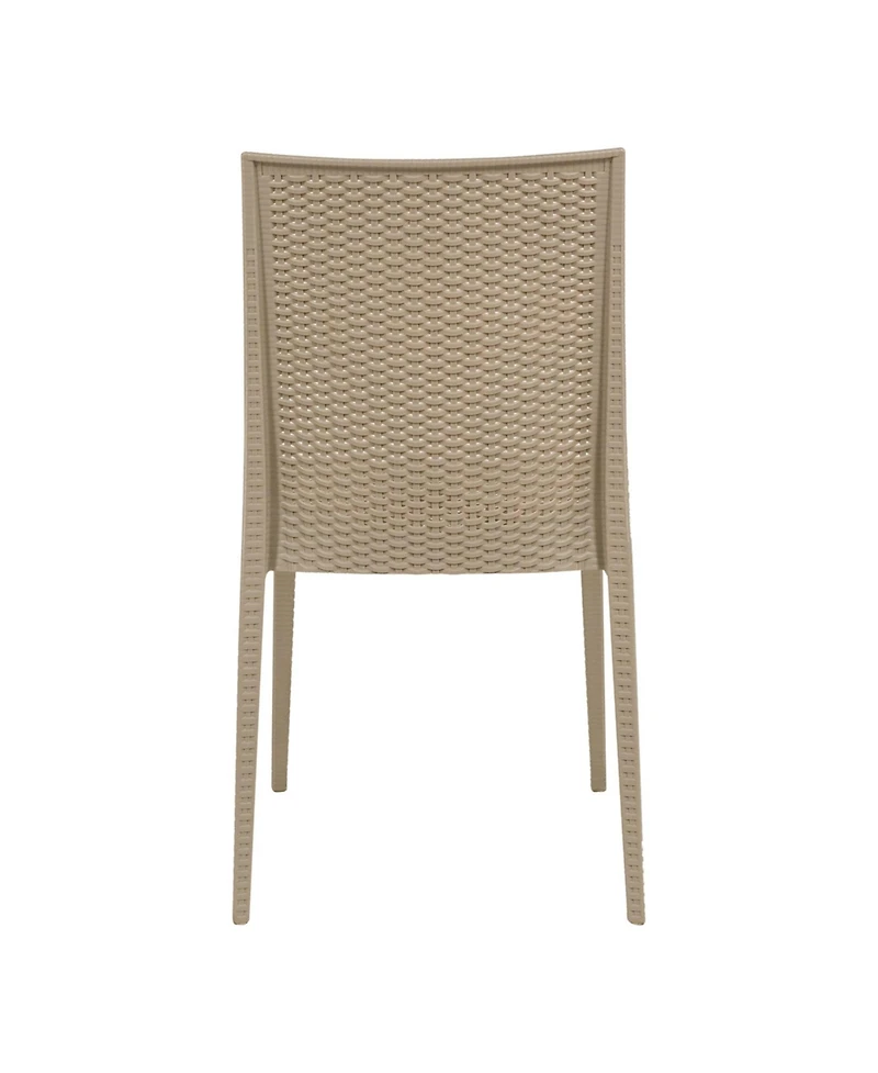 LeisureMod Hickory Set of 2 Stackable Indoor/Outdoor Dining Chairs in Resin Wicker and Polypropylene, Lightweight and Durable