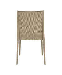 LeisureMod Hickory Set of 2 Stackable Indoor/Outdoor Dining Chairs in Resin Wicker and Polypropylene, Lightweight and Durable