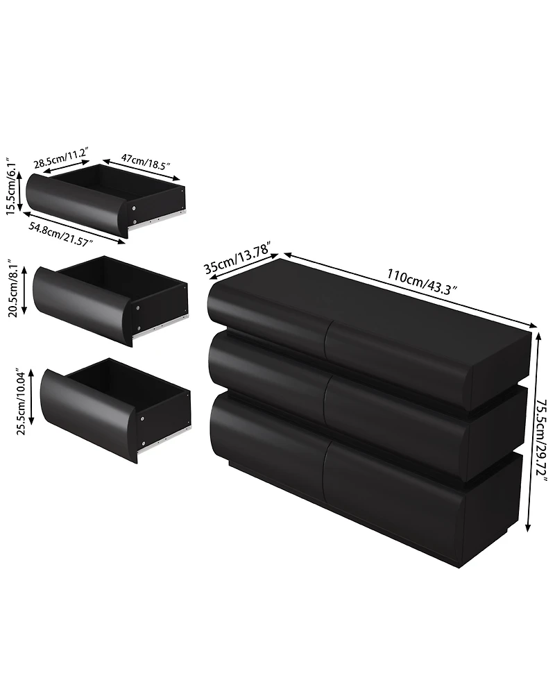 Clihome 6 Drawer Dresser for Bedroom, No Handle, Modern Chest of Drawers with Wide Storage