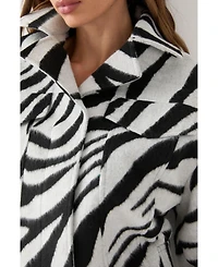MissPap Women's Zebra Cropped Collared Jacket