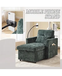 Rainsken Cozy Lazy Sofa Recliner Chair, Soft Chenille Upholstered Single Lounge with Storage, Side Pockets and Phone Holder for Living Room