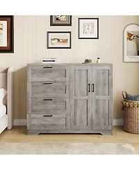 gaomon 43.3'' H Armoire Wardrobe Closet with 4 Drawers and 2 Doors, Hanging Rod, Multifunctional Wooden Dresser with Storage Closet