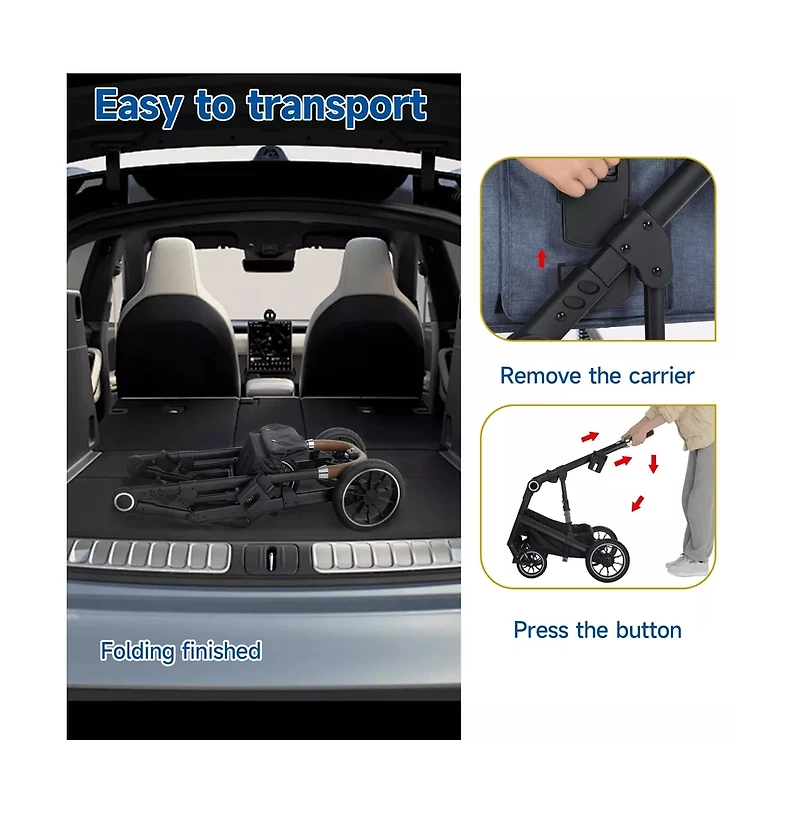 Kinder King 3-in-1 Folding Pet Stroller with Detachable Carrier for Small to Medium Dog and Cat up 50 lbs, Storage Basket, Blue