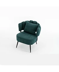 Rainsken Modern Chenille Accent Chair with Scalloped Backrest and Pocket Coil Seat, Upholstered Barrel Chair for Living Room and Reading Nook