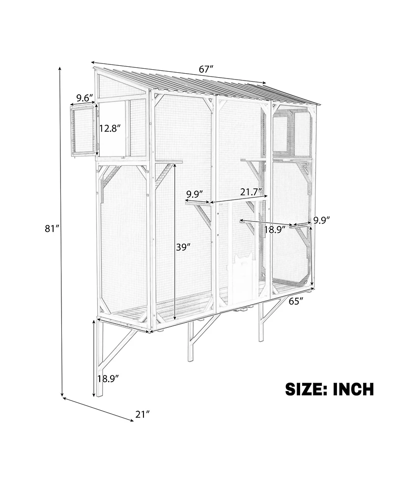 Zeus & Ruta Outdoor Cat Catio Enclosure Patio House With Platforms For 1-3 Cats