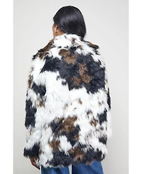 Warehouse Women's Premium Funnel Neck Mono Faux Fur Coat