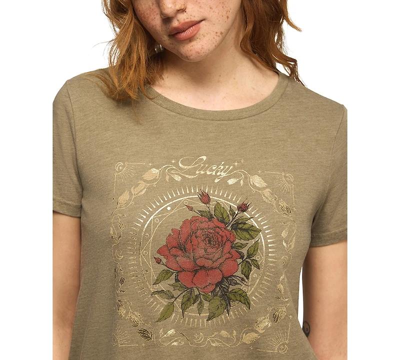 Lucky Brand Women's Floral Rose Crewneck Graphic T-Shirt