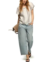 Lucky Brand Women's Striped Square Neck Embroidered Top