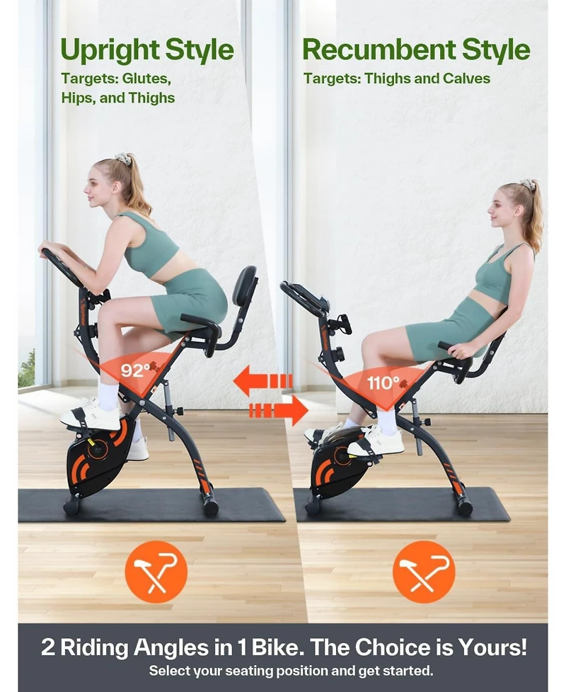 Sportneer Foldable Stationary Bike 4 in 1 Indoor Cycling with 16 Level Magnetic Resistance Arm Band Pvc Floor Mat for Home Gym Workout