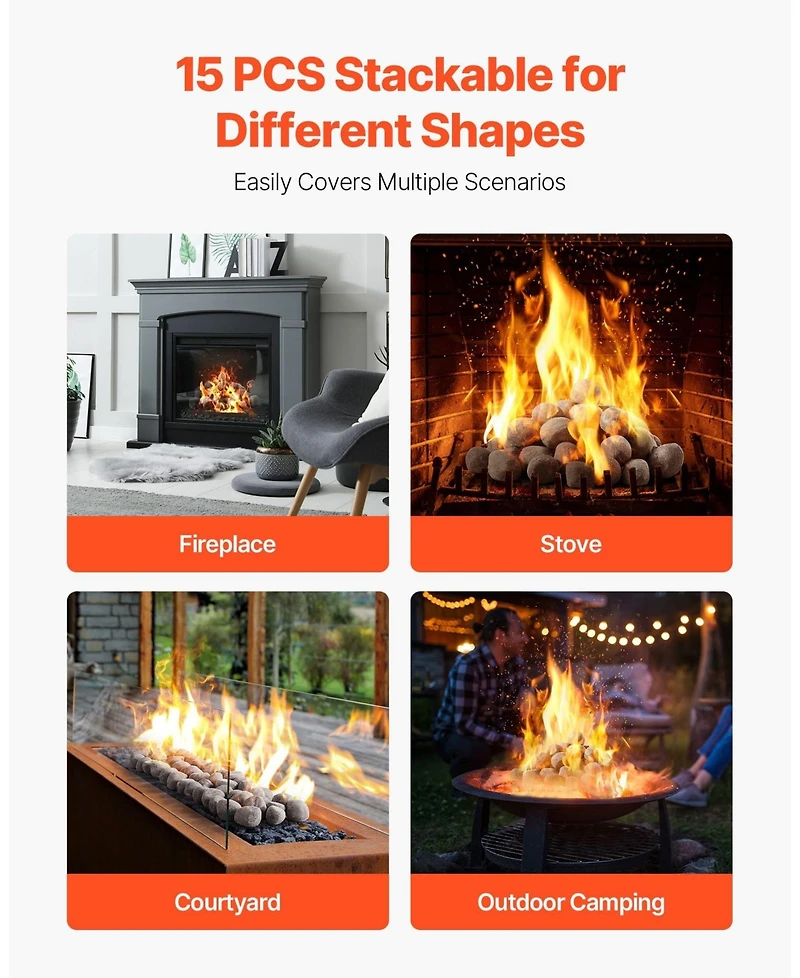 Sugift Ceramic Fire Pebble Stones 1-2 in 48 Pcs Lava Rocks for Fire Pit Use