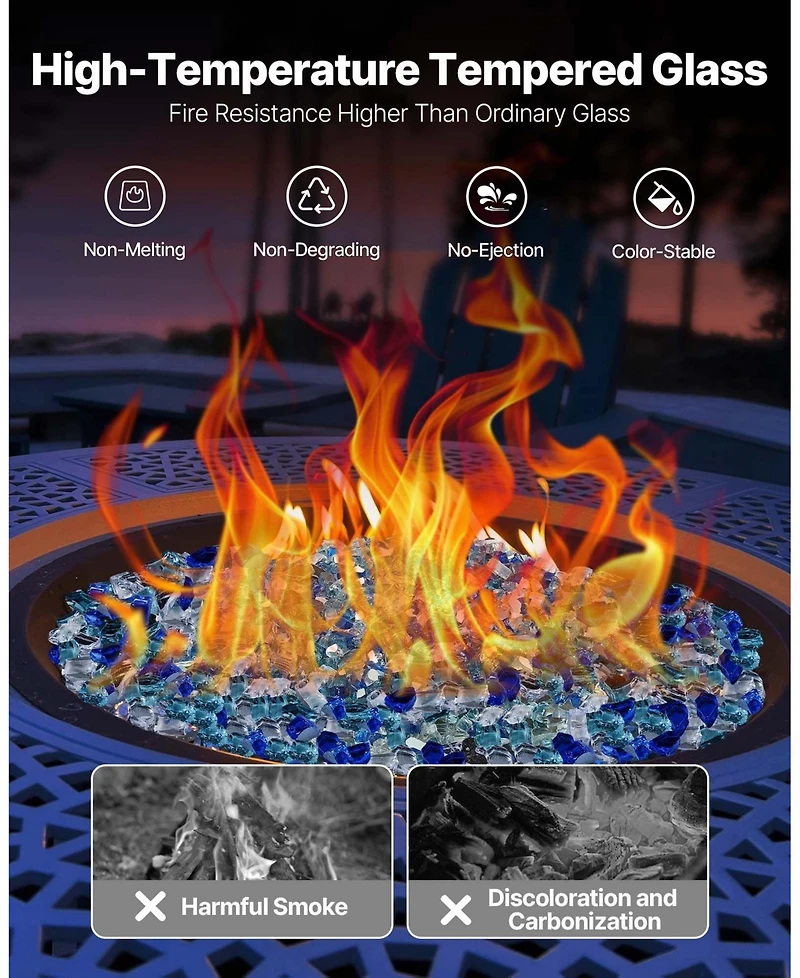 Sugift 10 Lbs Reflective Firepit Glass Rock 1/2 in Tempered Fire Glass
