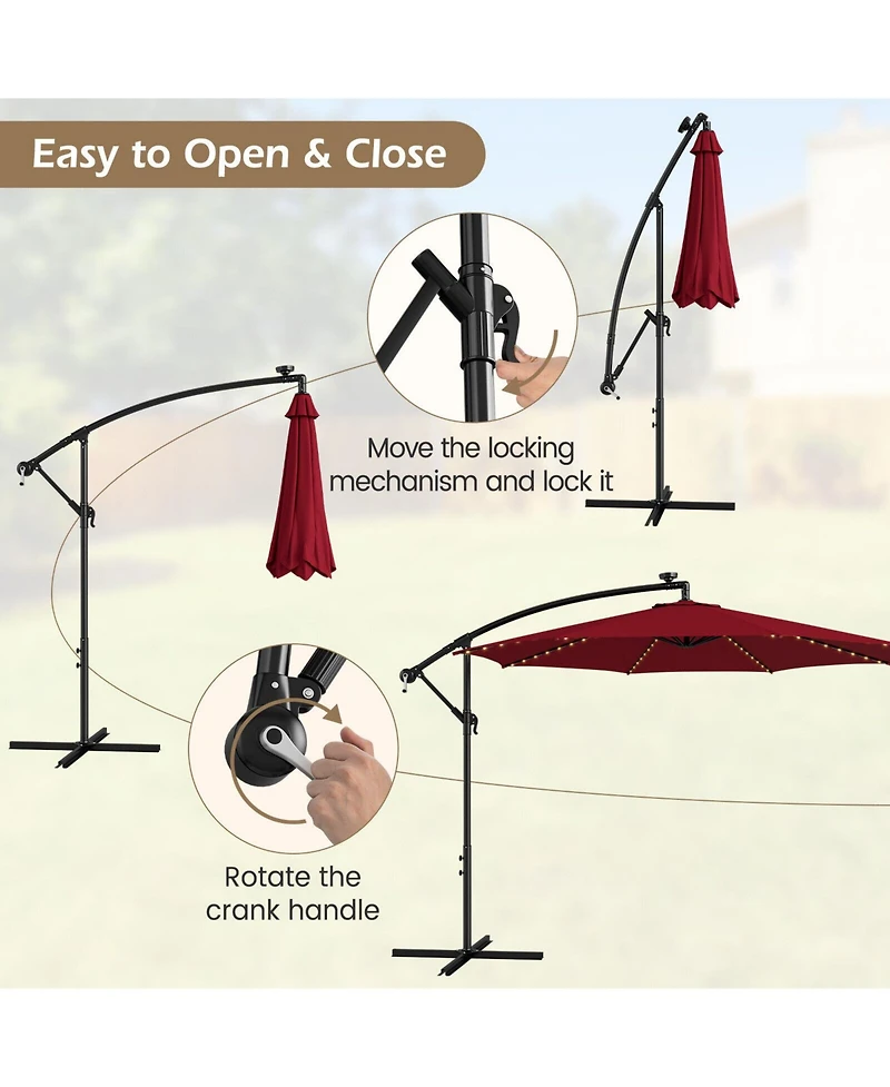 Sugift 10 ft Offset Patio Umbrella with Solar Led Lighting