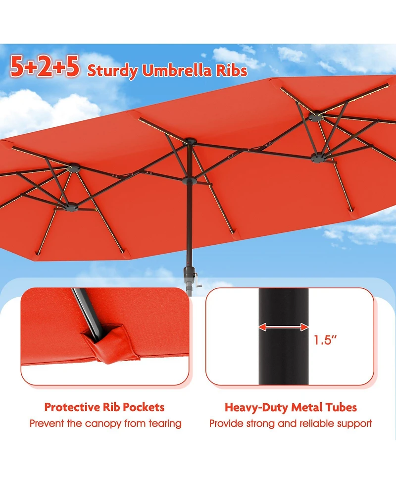 Sugift Large Patio Umbrella with Solar Led Lights and Crank