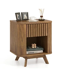 sumyeg Mid-century Wood Nightstand with Drawer and Open Shelf