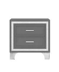 sumyeg Mid Century Vintage Nightstand with 2 Drawers, Silver Glitter Strip and Metal Legs