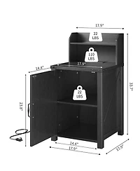 sumyeg Nightstand with Charging Station, 18" Farmhouse End Table Barn Door and Adjustable Shelf