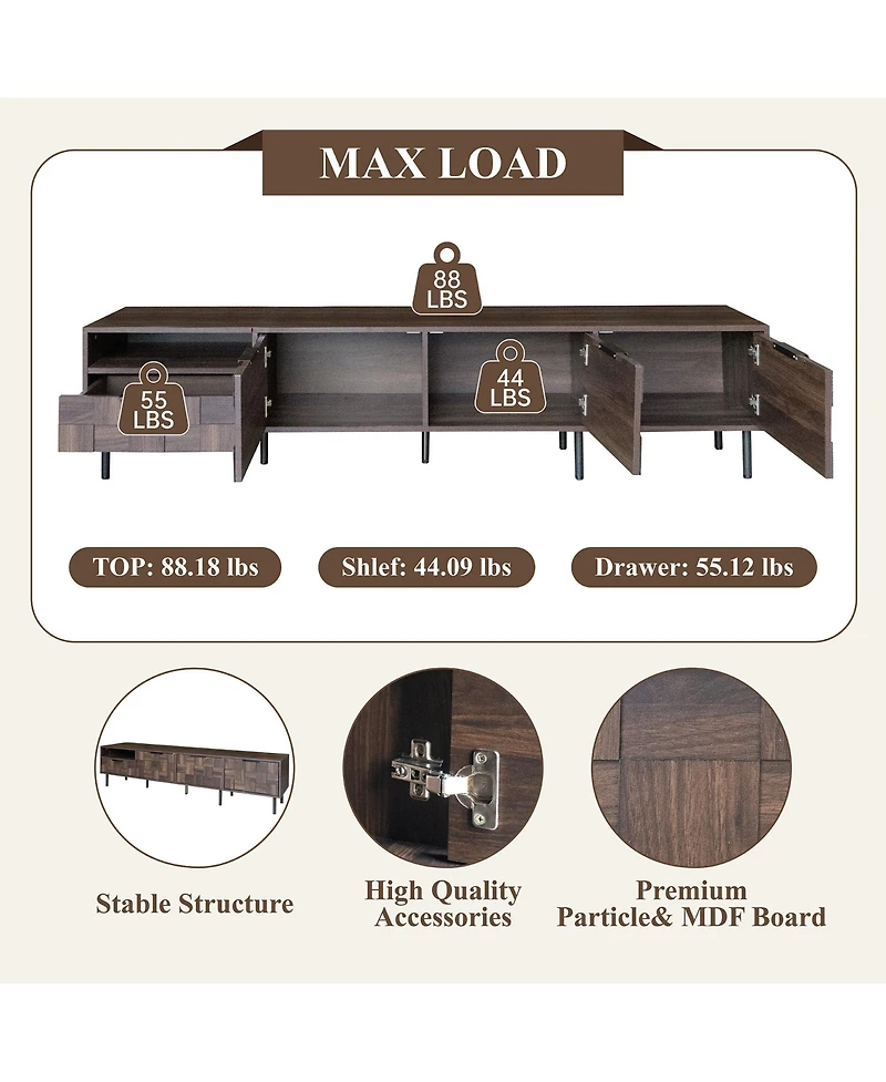 Rainsken Tv Stand for TVs , Modern Entertainment Center, Media Console with Drawer, Storage Cabinets and Open Shelf for Living Room