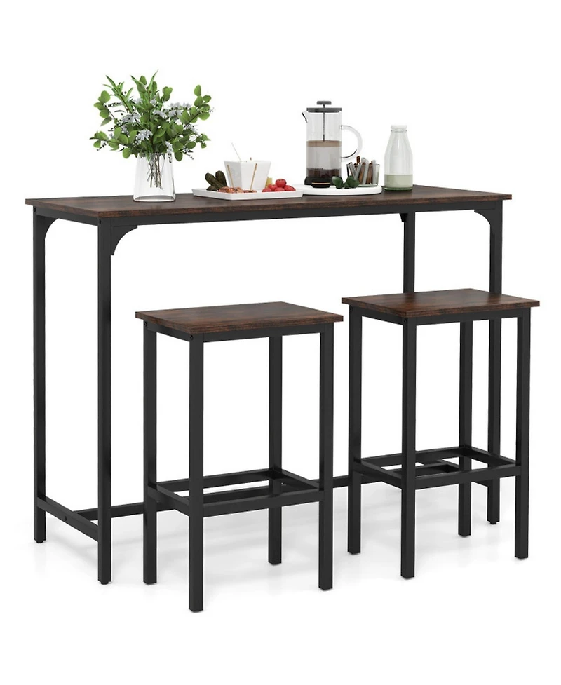 Gouun Industrial 3-Piece Counter-Height Bar Table Set with 2 Stools