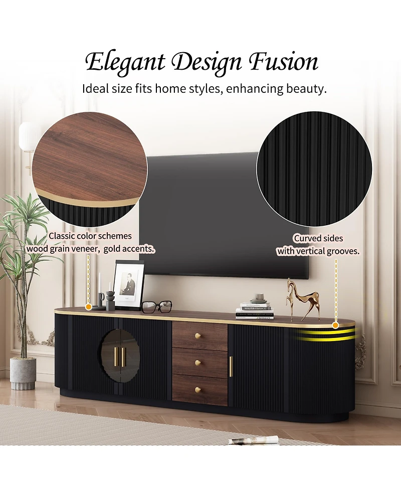 Rainsken 70.8 Inch Modern Tv Console for TVs , Media Entertainment Center with 3 Drawers, 2 Cabinets and Metal Handles for Living Room