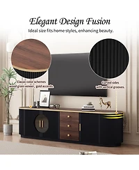 Rainsken 70.8 Inch Modern Tv Console for TVs , Media Entertainment Center with 3 Drawers, 2 Cabinets and Metal Handles for Living Room