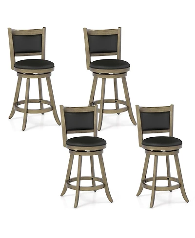Gymax Swivel Bar Stools w/ Solid Rubber Wood Frame Set of 4 for Kitchen Island