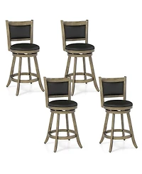 Gymax Swivel Bar Stools w/ Solid Rubber Wood Frame Set of 4 for Kitchen Island