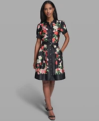Karl Lagerfeld Paris Women's Printed Belt Collared Dress