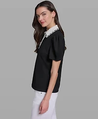 Karl Lagerfeld Paris Women's Collared Short-Sleeve Top