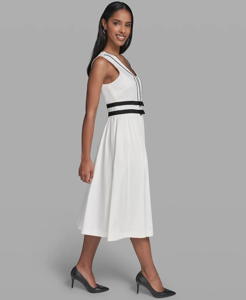 Karl Lagerfeld Paris Women's Contrast Trim Detail V-Neck Sleeveless Dress